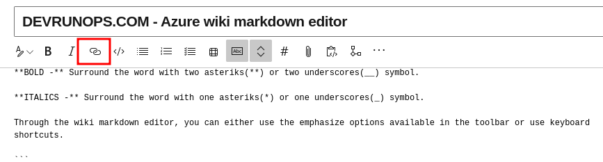 Azure Devops Wiki Markdown Editor Links