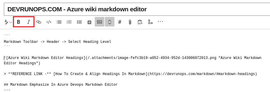 Azure Devops Wiki Markdown Editor Emphasize