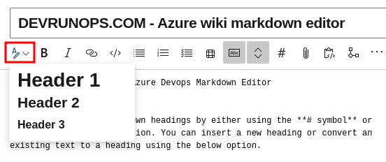 Azure Devops Wiki Markdown Editor Headings