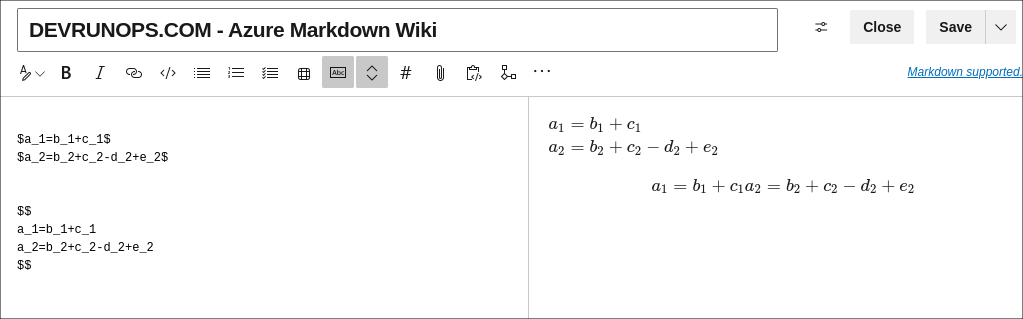 Azure Devops Wiki Markdown Editor Math