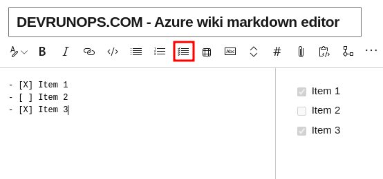 Azure Devops Wiki Markdown Editor Task List