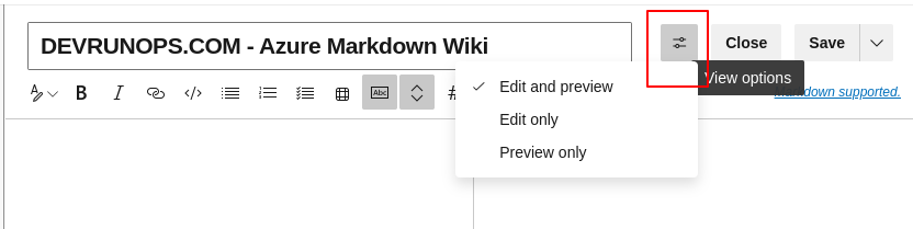 Azure Devops Wiki Markdown Editor Toggle Preview