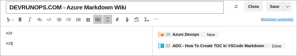 Azure Devops Wiki Markdown Editor Work Item